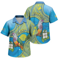 Personalised Palau Biib Bird Family Matching Off Shoulder Short Dress and Hawaiian Shirt Rur Flower And Rock Islands Patterns DT05 Son's Shirt Blue - Polynesian Pride