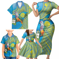 Personalised Palau Biib Bird Family Matching Short Sleeve Bodycon Dress and Hawaiian Shirt Rur Flower And Rock Islands Patterns DT05 - Polynesian Pride