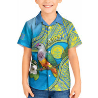 Personalised Palau Biib Bird Kid Hawaiian Shirt Rur Flower And Rock Islands Patterns DT05 Kid Blue - Polynesian Pride