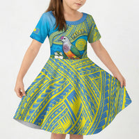 Personalised Palau Biib Bird Kid Short Sleeve Dress Rur Flower And Rock Islands Patterns DT05 KID Blue - Polynesian Pride