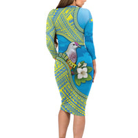 Personalised Palau Biib Bird Long Sleeve Bodycon Dress Rur Flower And Rock Islands Patterns