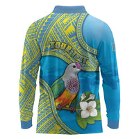 Personalised Palau Biib Bird Long Sleeve Polo Shirt Rur Flower And Rock Islands Patterns