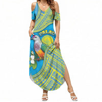 Personalised Palau Biib Bird Summer Maxi Dress Rur Flower And Rock Islands Patterns DT05 Women Blue - Polynesian Pride