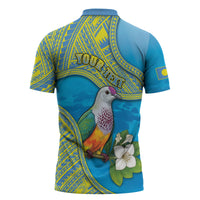 Personalised Palau Biib Bird Zipper Polo Shirt Rur Flower And Rock Islands Patterns DT05 - Polynesian Pride