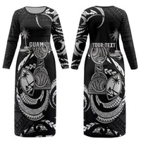 Personalised Guam Liberation Day Couples Matching Long Sleeve Bodycon Dress and Hawaiian Shirt Black White Latte Stone Tribal Patterns DT05 - Polynesian Pride