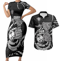 Personalised Guam Liberation Day Couples Matching Short Sleeve Bodycon Dress and Hawaiian Shirt Black White Latte Stone Tribal Patterns DT05 Black - Polynesian Pride