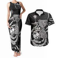 Personalised Guam Liberation Day Couples Matching Tank Maxi Dress and Hawaiian Shirt Black White Latte Stone Tribal Patterns DT05 Black - Polynesian Pride