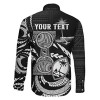 Personalised Guam Liberation Day Family Matching Long Sleeve Bodycon Dress and Hawaiian Shirt Black White Latte Stone Tribal Patterns
