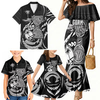 Personalised Guam Liberation Day Family Matching Mermaid Dress and Hawaiian Shirt Black White Latte Stone Tribal Patterns DT05 - Polynesian Pride