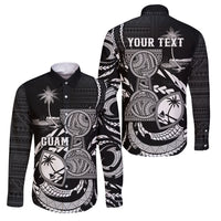 Personalised Guam Liberation Day Family Matching Off Shoulder Short Dress and Hawaiian Shirt Black White Latte Stone Tribal Patterns DT05 Dad's Shirt - Long Sleeve Black - Polynesian Pride