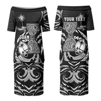 Personalised Guam Liberation Day Family Matching Puletasi and Hawaiian Shirt Black White Latte Stone Tribal Patterns DT05 Mom's Dress Black - Polynesian Pride