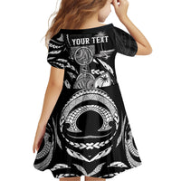 Personalised Guam Liberation Day Family Matching Short Sleeve Bodycon Dress and Hawaiian Shirt Black White Latte Stone Tribal Patterns