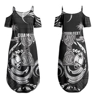Personalised Guam Liberation Day Family Matching Summer Maxi Dress and Hawaiian Shirt Black White Latte Stone Tribal Patterns DT05 Mom's Dress Black - Polynesian Pride
