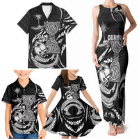Personalised Guam Liberation Day Family Matching Tank Maxi Dress and Hawaiian Shirt Black White Latte Stone Tribal Patterns DT05 - Polynesian Pride