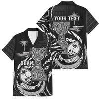 Personalised Guam Liberation Day Family Matching Tank Maxi Dress and Hawaiian Shirt Black White Latte Stone Tribal Patterns DT05 Dad's Shirt - Short Sleeve Black - Polynesian Pride