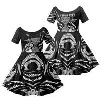 Personalised Guam Liberation Day Family Matching Tank Maxi Dress and Hawaiian Shirt Black White Latte Stone Tribal Patterns DT05 Daughter's Dress Black - Polynesian Pride