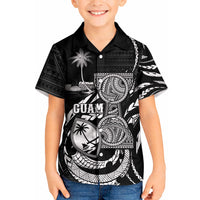 Personalised Guam Liberation Day Kid Hawaiian Shirt Black White Latte Stone Tribal Patterns DT05 Kid Black - Polynesian Pride