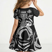 Personalised Guam Liberation Day Kid Short Sleeve Dress Black White Latte Stone Tribal Patterns DT05 - Polynesian Pride
