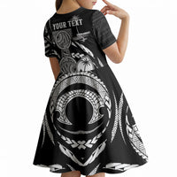 Personalised Guam Liberation Day Kid Short Sleeve Dress Black White Latte Stone Tribal Patterns DT05 - Polynesian Pride