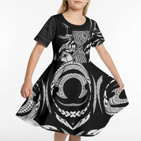Personalised Guam Liberation Day Kid Short Sleeve Dress Black White Latte Stone Tribal Patterns DT05 - Polynesian Pride