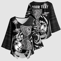 Personalised Guam Liberation Day Kimono Sleeve Blouse Black White Latte Stone Tribal Patterns