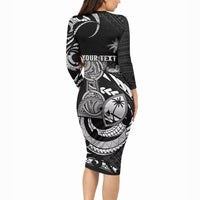Personalised Guam Liberation Day Long Sleeve Bodycon Dress Black White Latte Stone Tribal Patterns DT05 - Polynesian Pride