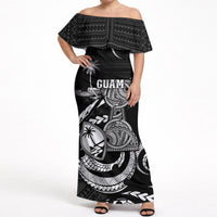 Personalised Guam Liberation Day Off Shoulder Maxi Dress Black White Latte Stone Tribal Patterns DT05 Women Black - Polynesian Pride