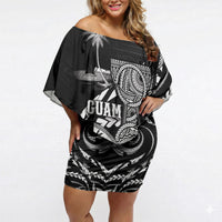 Personalised Guam Liberation Day Off Shoulder Short Dress Black White Latte Stone Tribal Patterns DT05 Women Black - Polynesian Pride