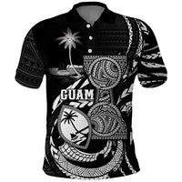 Personalised Guam Liberation Day Polo Shirt Black White Latte Stone Tribal Patterns