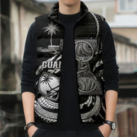 Personalised Guam Liberation Day Sleeveless Puffer Jacket Black White Latte Stone Tribal Patterns