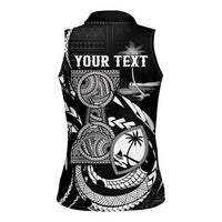Personalised Guam Liberation Day Women Sleeveless Polo Shirt Black White Latte Stone Tribal Patterns