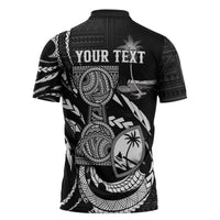 Personalised Guam Liberation Day Zipper Polo Shirt Black White Latte Stone Tribal Patterns DT05 - Polynesian Pride
