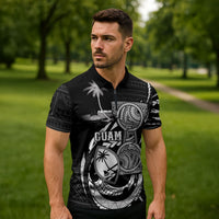 Personalised Guam Liberation Day Zipper Polo Shirt Black White Latte Stone Tribal Patterns DT05 - Polynesian Pride
