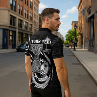 Personalised Guam Liberation Day Zipper Polo Shirt Black White Latte Stone Tribal Patterns DT05 - Polynesian Pride