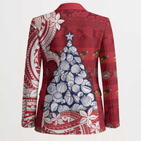 American Samoa Christmas Blazer Seashell Xmas Tree Tribal Waves - Polynesian Pride