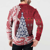 American Samoa Christmas Button Sweatshirt Seashell Xmas Tree Tribal Waves - Polynesian Pride
