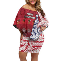 American Samoa Christmas Family Matching Off Shoulder Short Dress and Hawaiian Shirt Seashell Xmas Tree Tribal Waves - Polynesian Pride