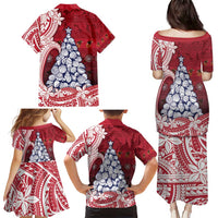 American Samoa Christmas Family Matching Puletasi and Hawaiian Shirt Seashell Xmas Tree Tribal Waves - Polynesian Pride