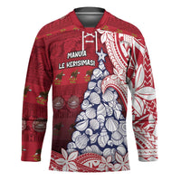 American Samoa Christmas Hockey Jersey Seashell Xmas Tree Tribal Waves DT05 Unisex Red - Polynesian Pride