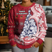 American Samoa Christmas Kid Ugly Christmas Sweater Seashell Xmas Tree And Waves Patterns - Polynesian Pride