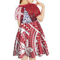 American Samoa Christmas Kid Short Sleeve Dress Seashell Xmas Tree Tribal Waves DT05 - Polynesian Pride