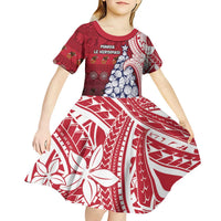 American Samoa Christmas Kid Short Sleeve Dress Seashell Xmas Tree Tribal Waves DT05 - Polynesian Pride