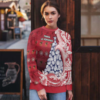 American Samoa Christmas Ugly Christmas Sweater Seashell Xmas Tree And Waves Patterns - Polynesian Pride