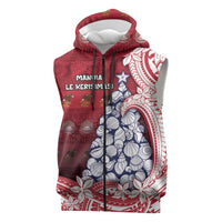 American Samoa Christmas Sleeveless Zip Hoodie Seashell Xmas Tree Tribal Waves DT05 Red - Polynesian Pride