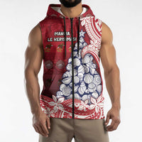 American Samoa Christmas Sleeveless Zip Hoodie Seashell Xmas Tree Tribal Waves DT05 - Polynesian Pride