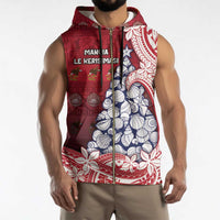 American Samoa Christmas Sleeveless Zip Hoodie Seashell Xmas Tree Tribal Waves DT05