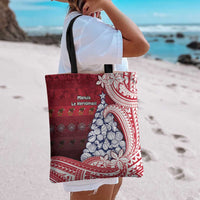 American Samoa Christmas Tote Bag Seashell Xmas Tree Tribal Waves - Polynesian Pride