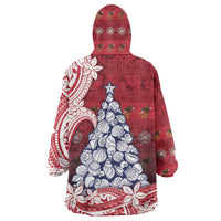 American Samoa Christmas Wearable Blanket Hoodie Seashell Xmas Tree Tribal Waves - Polynesian Pride