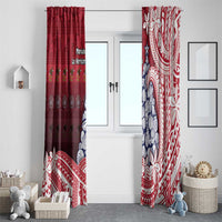 American Samoa Christmas Window Curtain Seashell Xmas Tree Tribal Waves - Polynesian Pride