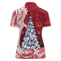 American Samoa Christmas Women Polo Shirt Seashell Xmas Tree Tribal Waves - Polynesian Pride